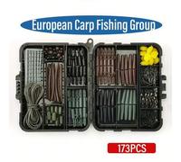 Shein Juego de pesca de carpa europea de 173 piezas, método de pesca anti-corriente, accesorios de pesca, aparejos de pesca, cebo de maíz, anzuelos, conecto