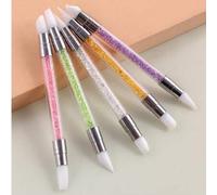 Shein Juego de pinceles acrílicos para arte de uñas, 5 piezas de pinceles acrílicos de uñas de silicona con mango de cristal, para diseño, forja de uñas, di
