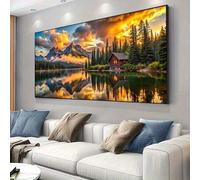 Shein Juego de Pintura de Diamantes 5D DIY, Juego de Pintura de Arte de Diamantes de Paisaje de Puesta de Sol Reflejante, Juego de Arte de Diamantes sin Mar