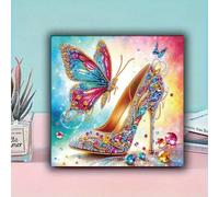 Shein Juego de pintura de diamantes en forma especial de 5D con tacones altos de mariposa, kit de manualidades con mosaico brillante adecuado para decoració