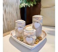 Shein Juego de portavelas de madera blanca, portavelas de té, tazón decorativo de madera con portavelas de velas de té y piedras decorativas para un ambient