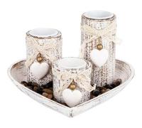 Shein Juego de portavelas de madera blanca, portavelas de té, tazón decorativo de madera lindo, incluye portavelas de té y piedras decorativas, crea una atm