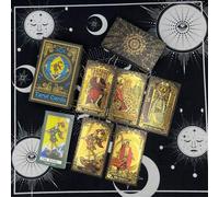 Shein Juego de regalo de cartas de tarot con rueda dorada y cielo estrellado clásico - 78 cartas de tarot negro y dorado para principiantes, baraja de carta