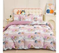 Shein Juego de ropa de cama de 2/3 piezas con diseño de Pitufos azules, de piel amigable y cómodo, estilo de dibujos animados, suave y acogedor, con cremall