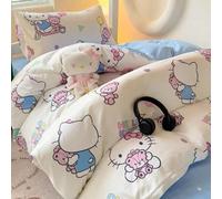 Shein Juego de ropa de cama de 2/3 piezas con estampado lindo de Sanrio - Hello Kitty/Kuromi/Cinnamoroll/Pochacco (1 funda nórdica + 1/2 fundas de almohada,