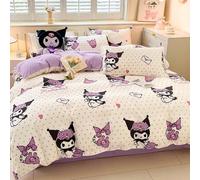 Shein Juego de ropa de cama de 2/3 piezas con estampado lindo de Sanrio - Hello Kitty/Kuromi/Cinnamoroll/Pochacco (1 funda nórdica + 1/2 fundas de almohada,