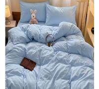 Shein Juego de ropa de cama de 2/3 piezas con funda nórdica azul claro liso súper suave, transpirable y sin arrugas, mejor para dormir, estilo hotel de lujo