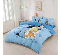 Shein Juego de ropa de cama de 2/3 piezas de Los Pitufos en tono azul, cómodo y transpirable, amigable con la piel, estilo de dibujos animados, juego de fun