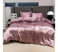 Shein Juego de ropa de cama de 3 piezas de satén de seda rosa pálido premium, suave y transpirable, sin arrugas, mejor para dormir, estilo de hotel de lujo,