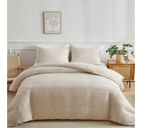 Shein Juego de ropa de cama de 3 piezas estilo bohemio en color caqui con acolchado jacquard, juego de ropa de cama rústico y sencillo de poliéster, incluye