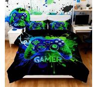 Shein Juego de ropa de cama de 3 piezas para consola de juegos Blissful, cómodo, 1 funda nórdica + 2 fundas de almohada, hecho de tela de fibra de poliéster