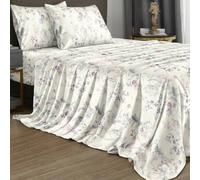 Shein Juego de ropa de cama de 4 piezas con patrón floral de jardín, mariposa y pájaro, incluye 1 sábana ajustable, 1 sábana plana y 2 fundas de almohada (n