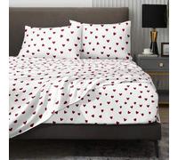 Shein Juego de ropa de cama de 4 piezas con patrón floral de mariposa y corazón negro, incluye 1 sábana ajustable, 1 sábana plana y 2 fundas de almohada (re