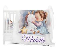 Shein Juego de ropa de cama de dos piezas personalizado con unicornio soñador, diseñado especialmente para niñas pequeñas que quieren besar a un unicornio.