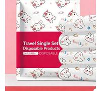 Shein Juego de ropa de cama desechable de 4 piezas de gran tamaño para check-in de hotel, sábana y funda de almohada desechables, artículos esenciales de vi