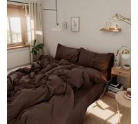 Shein Juego de ropa de cama estilo INS de 3 piezas en color chocolate de Medela, que incluye 2 fundas de almohada y 1 funda de edredón (sin sábana bajera)