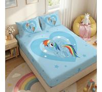 Shein Juego de sábanas ajustadas con estampado de My Little Pony de 2/3 piezas, sábana, funda de colchón amigable con la piel, cómoda y suave, de varios tam