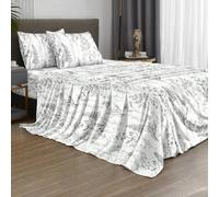 Shein Juego de sábanas de 4 piezas con patrón floral de mariposa y corazón negro, incluye 1 sábana ajustable, 1 sábana plana y 2 fundas de almohada (no incl