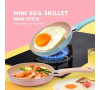 Shein Juego de sartenes antiadherentes mini lindas de color rosa y azul, sartén para freír el desayuno, utensilios de cocina para una sola ración, sartén pa
