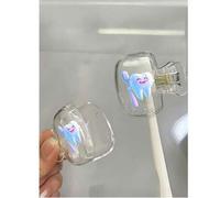 Shein Juego de soporte portátil para cepillo de dientes con patrón de huella de diente y cara sonriente, adecuado para uso en el hogar y viajes, clip de alm