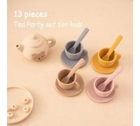 Shein Juego de té de 13 piezas de silicona para niños pequeños, accesorios de cocina de juguete para el juego de roles de fiesta de té de la tarde, regalo p
