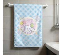 Shein Juego de toallas de Cinnamoroll de Sanrio, toallas de algodón puro suaves con estampado de globos de parque de atracciones en cuadros azules, disponib