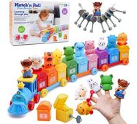 Shein Juego de tren de animales de granja Montessori para contar y emparejar, para niños de 1 a 4 años, incluye 1 granjero, 9 animales, granero, llave, jueg