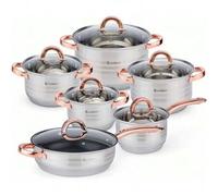 Shein Juego de utensilios de cocina de inducción EliteHoff, olla de acero inoxidable de 7 capas, juego de ollas con tapas, mangos en color dorado rosa, para