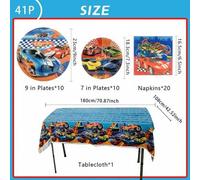 Shein Juego de vajilla de 41 piezas con temática de rueda de fuego de carreras: 20 servilletas, 10 platos de 9 pulgadas, 10 platos de 7 pulgadas, 1 mantel,