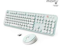 Shein Juego inalámbrico ergonómico de teclado y mouse 2.4G, combo de teclado y mouse inalámbrico de 104 teclas de tamaño completo con teclas redondas retro,