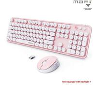 Shein Juego inalámbrico ergonómico de teclado y mouse de 104 teclas tamaño completo 2.4G, combo de teclado y mouse inalámbrico con teclas redondas de estilo