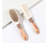 Shein Juego/kit de peines de uso seco y húmedo con mango de grano de madera, 2 piezas de peine ovalado de plástico con estampado de bronce estilo cottage-co