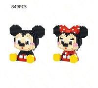 Shein Juguete de bloques de construcción de partículas lindos - Juguete de bloques de construcción de Mickey Mouse y Minnie Mouse, regalo de cumpleaños, Hal