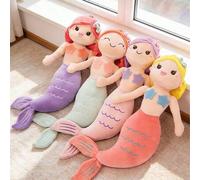 Shein Juguete de peluche con tema de cuento de hadas de sirena, en colores verde, rojo y rosa, relleno suave, un encantador juguete suave perfecto para deco