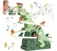 Shein Juguete musical de dinosaurio con tobogán para escalar, juguete eléctrico de dinosaurio que sube escaleras, juguete de dinosaurio con tobogán para esc