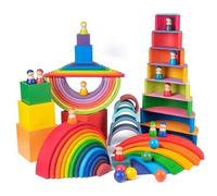 Shein Juguetes de bloques de construcción apilables con arcoíris para niños, bloques de construcción creativos, juguetes para el desarrollo cerebral, juego