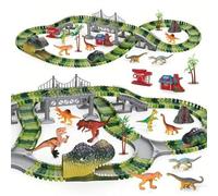 Shein Juguetes de mundo de dinosaurios, set de pista de carreras flexible con 1 coche de carrera de dinosaurio y 6 juguetes de dinosaurio para niños y niñ