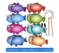 Shein Juguetes magnéticos de pesca borrables, suministros de aprendizaje Montessori, juguetes educativos de jardín de infantes para niños, tarjetas escritas