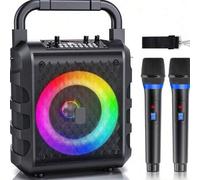 Shein JYX Caisses karaoke con 2 micrófonos sin filtro, karaoke profesional portátil Bluetooth con luces LED, TF/USB, AUX, para Les Fêtes et Les Adultes, Cad