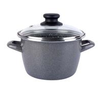 Shein K2 GRANSASSO olla 16 con tapa de vidrio, acero esmaltado vitrificado, en gris, inducción y lavavajillas. Magefesa. Entrega rápida