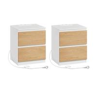 Shein Kailyn Colección - Juego de 2, Mesita de Noche con Regleta de Enchufes, Mesa Auxiliar, 2 Cajones, 2 Tomas AC, 2 Puertos USB-A, Salón, Dormitorio, Amar