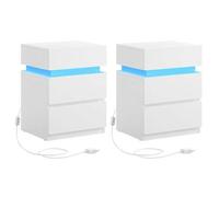 Shein Kailyn Colección - Juego de 2, Mesita de Noche con Tira de Luz LED Multicolor Variable, 3 Cajones, Mesa Auxiliar, Estilo Moderno, 35 x 40 x 55 cm, Bla