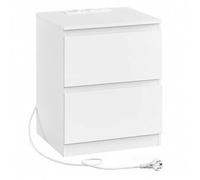 Shein Kailyn Colección - Mesita de Noche con Regleta de Enchufes, Mesa Auxiliar, 2 Cajones, 2 Tomas AC, 2 Puertos USB-A, Salón, Dormitorio, Blanco Nube