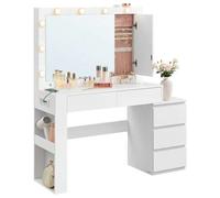 Shein Kailyn Colección - Tocador con Iluminación LED, Mesa de Maquillaje con Espejo y Cajones, Regleta de Enchufes, 40 x 125 x 140 cm, Moderno, Blanco Nube,