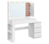 Shein Kailyn Colección - Tocador con Iluminación LED, Mesa de Maquillaje con Espejo y Cajones, Regleta de Enchufes, 40 x 125 x 140 cm, Moderno, Blanco Nube,