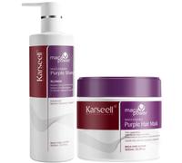 Shein KARSEELL Pack Mascarilla Violeta 500 ml + Champú Violeta 500 ml tratamiento profesional matizador para cabellos rubios decolorados platinos con balaya