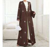 Shein Kimono con cubrecuello de contraste, bordado, estampado floral diminuto y cierre de lazo