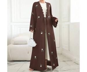 Shein Kimono con cubrecuello de contraste, bordado, estampado floral diminuto y cierre de lazo