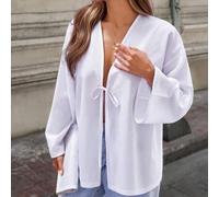 Shein Kimono de manga larga con nudo delantero de un solo color para nadar o playa en verano