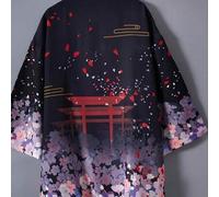 Shein Kimono estilo hanfu de la dinastía Han mejorado con estampado vintage de ukiyo-e, tipo casual japonés, prenda exterior liviana, blusa tipo cover-up pa